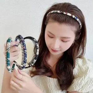 프린팅 빗살 헤어띠 머리띠 밴드 헤어 플라스틱 여성 귀안아픈 천...