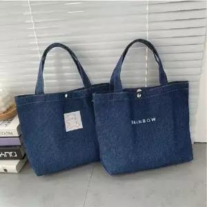 이거찜) 곰돌이 패치 데님 토트백 여성 데일리 캐주얼가방 미니백 패턴 가방 숄더백