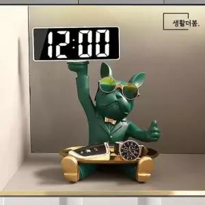 불독장식 생활더봄 불독 인테리어 장식 차키트레이 LED 시계