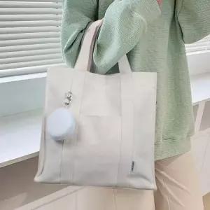 베이직 디자인 원형 파우치 키링 포함 캔버스 에코백
