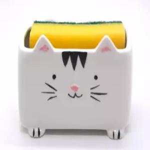 몬모브 고양이 스펀지 홀더 세라믹 비누 귀여운 장식 주방 액세서리 홈 데코 선물 여성 생일 발렌타인 데이