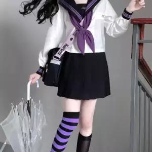 블랙퍼플 복고 유니폼 세라복 긴팔 교복세트 학생복