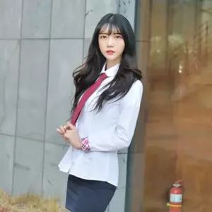 교복몰 프리미엄 여성 둥근카라 교복 셔츠 빨강체크
