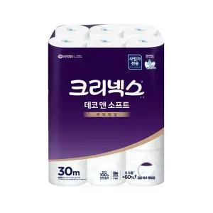 [하프클럽/]크리넥스 데코앤소프트 두루마리 3겹 화장지 30m 24롤 1팩(무향)