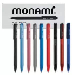 모나미 트리피스 유성 볼펜 0.5mm 0.7mm 1.0 mm 12자루 1타 흑/청/적 클립 삼각 펜 필기