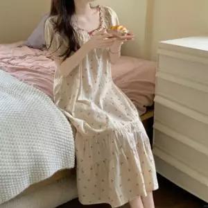 카리온 퍼프소매 체리 패턴 홈웨어 잠옷 파자마 원피스