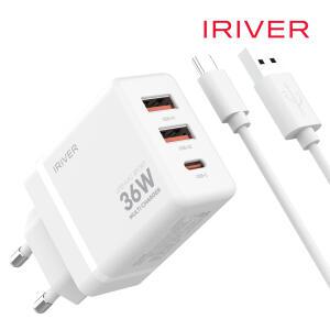아이리버 36W 가정용 업소용 USB+C 3포트 고속 멀티 충전기 기본 케이블 포함 IHA-H36AC
