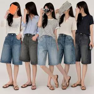 다올샵 버뮤다팬츠 5부 7부 기장 S~2XL 오버핏 와이드 핀턱 청 반바지