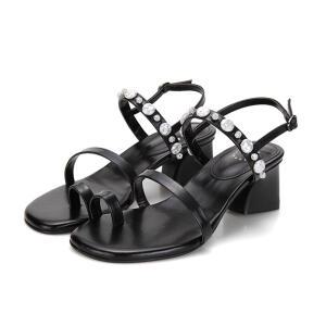 BABARA 양가죽 보석포인트 여성 쪼리샌들5cm_BBF401BK