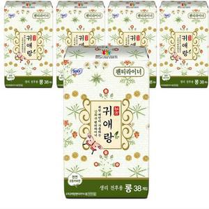 유기농생리대 생리대 팬티라이너 귀애랑 대형 롱 38개입 5개 쏘피생리대 날개형