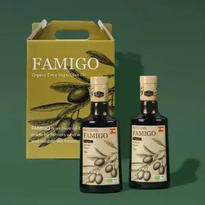 [파미고] 유기농 냉압착 엑스트라 버진 올리브 오일 500ml 2병 (선물세트)