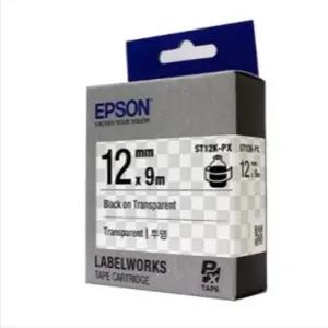(투명 검정) EPSON 라벨 테이프 12mm/학교/회사/엡손/다용도/스티커/학생/네임/인쇄/프린터/프린트/문구용