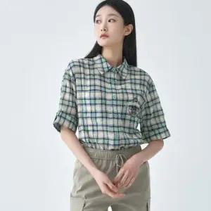 [지센] 여성 코튼체크 자수 스트링 블라우스 LCWSO537_MT