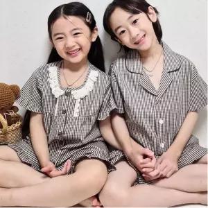 체크 초콜릿 국산 순면 아동 잠옷 여름 주니어 초등 학생 키즈 고급 선물