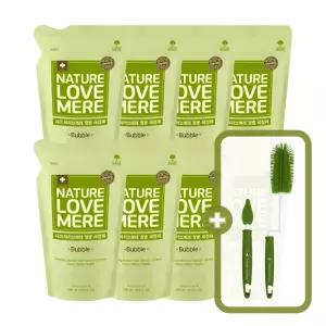 [4팩+4팩] 네이쳐러브메레 젖병세정제 거품 리필 500ml 4팩+4팩 + [GIFT] 실리콘 젖병솔 2증 세트 (네이쳐그린)