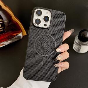 iPhone 16 14 15 Plus 13 12 11 Pro Max 냉각 통기성 하드 PC  커버 용 Magsafe 케이스 마그네틱 방열 메쉬