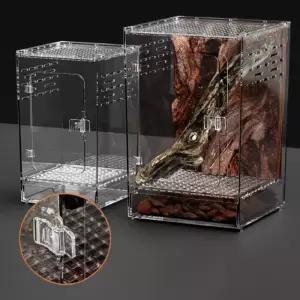 투명 폴리 카보네이트 파충류 사육장 15x15x25cm 전면 도어 도마뱀 테라리움 하우스