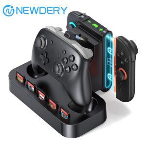 컨트롤러거치대 NEWDERY 2 IN1 충전 도크 스위치 게임 스테이션 조이콘용, 고속 & 5개 저장 카드 프로