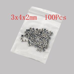 100개 3x4x2mm 촉각 터치 스위치 2핀 SMD PCB 순간 미니 마이크로 터틀 택트 푸시 버튼