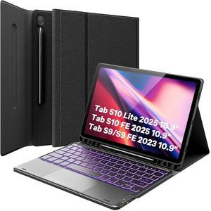 갤럭시 탭 S10 라이트 / S10 FE / S9 FE 5G 10.9 / S9 11인치 키보드용 그린로 케이스, 펜슬 홀더가 있는 7가지 컬러 백라이트 터치패드 키보드, 마그네틱 탈착식, 블랙