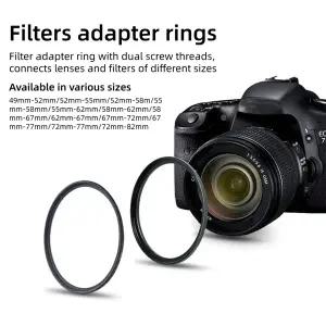 카메라 렌즈 UV CPL ND 필터용 스텝업 필터 어댑터 링 49mm52mm 55mm 58mm 62mm 67mm 72mm 77mm 82mm로 변