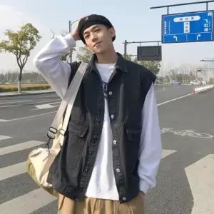 베스트 봄 청조끼 연청 남성 남자 가을 흑청 데님조끼 (WCE6F1A)