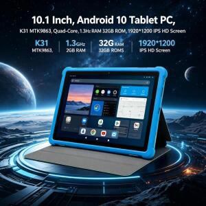 10.1인치 안드로이드 10 태블릿 PC K31 MTK9863 쿼드코어 1.3GHz 2GB 램 롬 1920x1200 IPS LED 화면 TF 카