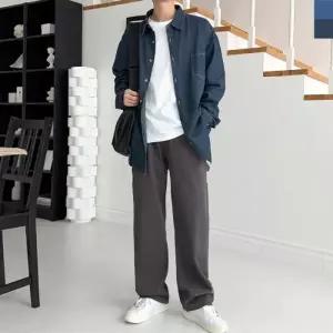GQQ SF1049M 남자 오버핏 데님 셔츠 청남방