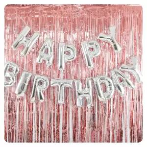 (PW) (은박풍선생일실버커튼로즈골드세트)파티벽장식 은선 수술 용품 레터링