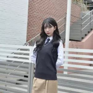 교복몰 보풀방지 그레이화이트라인 롱조끼(여자) 교복