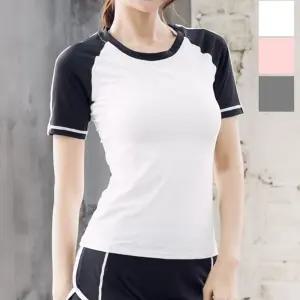 배색 반팔티 레쉬가드 요가복 여성 스포츠웨어 의류운동상의 셔츠 필라테스 휘트