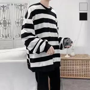 남성 데일리 패션 오버핏 스트라이프 긴팔 티셔츠 긴팔티 남자긴팔티 (W7E67A9)