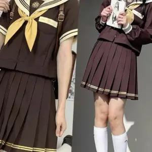 브라운 복고 유니폼 세라복 교복세트(반팔긴팔) 학생