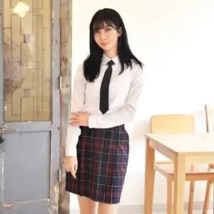 교복몰 라인이 예뻐보이는 레드네이비체크 치마 교복