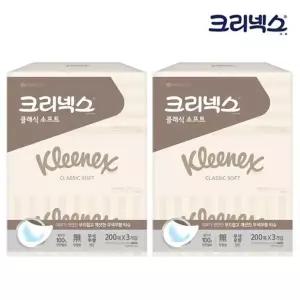 크리넥스 클래식 무색무향 각티슈 200매 3입 x2팩