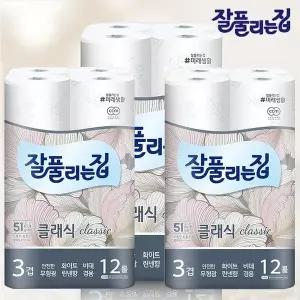 잘풀리는집 깨끗한 3겹데코 화이트 27M 12롤 x3팩