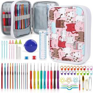 케이스 포함 Katech Crochet Hooks 키트, 85피스 Crochet Hooks 세트, 인체공학적 Crochet Hook Needles 직조 실 키트 초보자 및 숙련된 연인을 위한 DIY 핸드 뜨개질 아트 도구