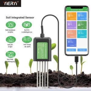 이에리 스마트 토양 센서 5-in-1 NPK EC 수분 온도 pH 측정기 (앱 데이터 로거 포함) USB 충전식 테스터 (