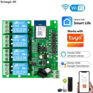 4CH 릴레이 스마트 무선 와이파이 스위치 모듈 7-32V 85-250V 220V 110V 2200W RF433 10A 수신기 (알렉사