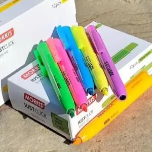 똑딱이형광펜 모리스 JUSTCLICK Highlighter 노크식 형광펜 1다스