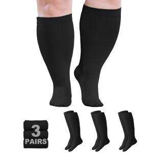 AMITOFO 플러스 사이즈 압박 양말 남성용 20-30mmHg 와이드 종아리, 달리기, 여행, 간호사, 임신을 위한 초대형 압박 스타킹 지지대(3켤레)