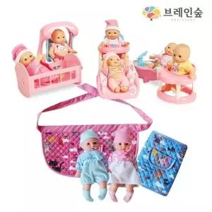 ( )혜명마트 브레인숲 포대기인형세트10종 인형의자 아기돌보기놀이 인형목욕놀이 인형놀이세트 인형유모차