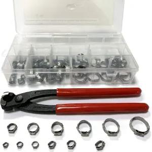 Leberna 200개 304개 스테인리스 스틸 스텝리스 싱글 이어 5-33mm 호스 클램프 핀치 공구 키트 파이프