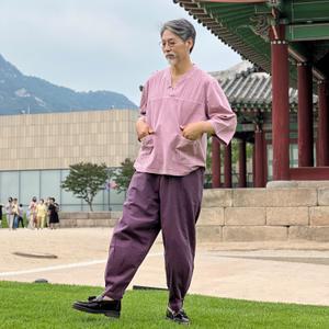 백제봉 생활한복 여름 남성 개량한복 7부 살창 목단추 저고리 바지 한벌 세트 남자 법복 승복 절복