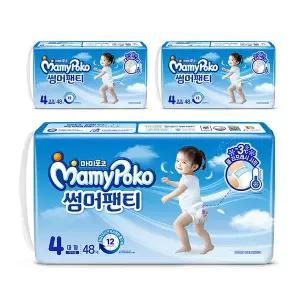 마미포코 썸머팬티 여아용, 4단계, 대형, 48매, 3팩, 1개