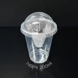 [대성산업]74파이 7온스(200ml) 투명 PET컵+무타공 돔리드 뚜껑 100개