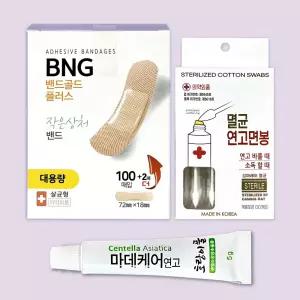 밴드골드 플러스 표준형 대용량 102매+ 마데케어 연고 5g+ 멸균 연고면봉 30개입