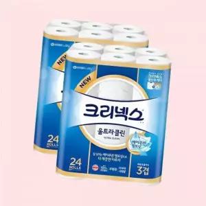 크리넥스 천연펄프 3겹 울트라클린 25m 24롤 2개 4702976