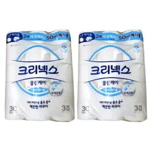 크리넥스 클린케어 아쿠아 메가롤 3겹 휴지 50m 30롤 x 2팩