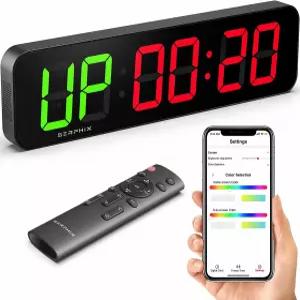SERPIX 15.2 체육관 타이머 앱 및 리모컨 사용자 지정 가능한 LED 색상 운동 간격 스톱워치 카운트다운